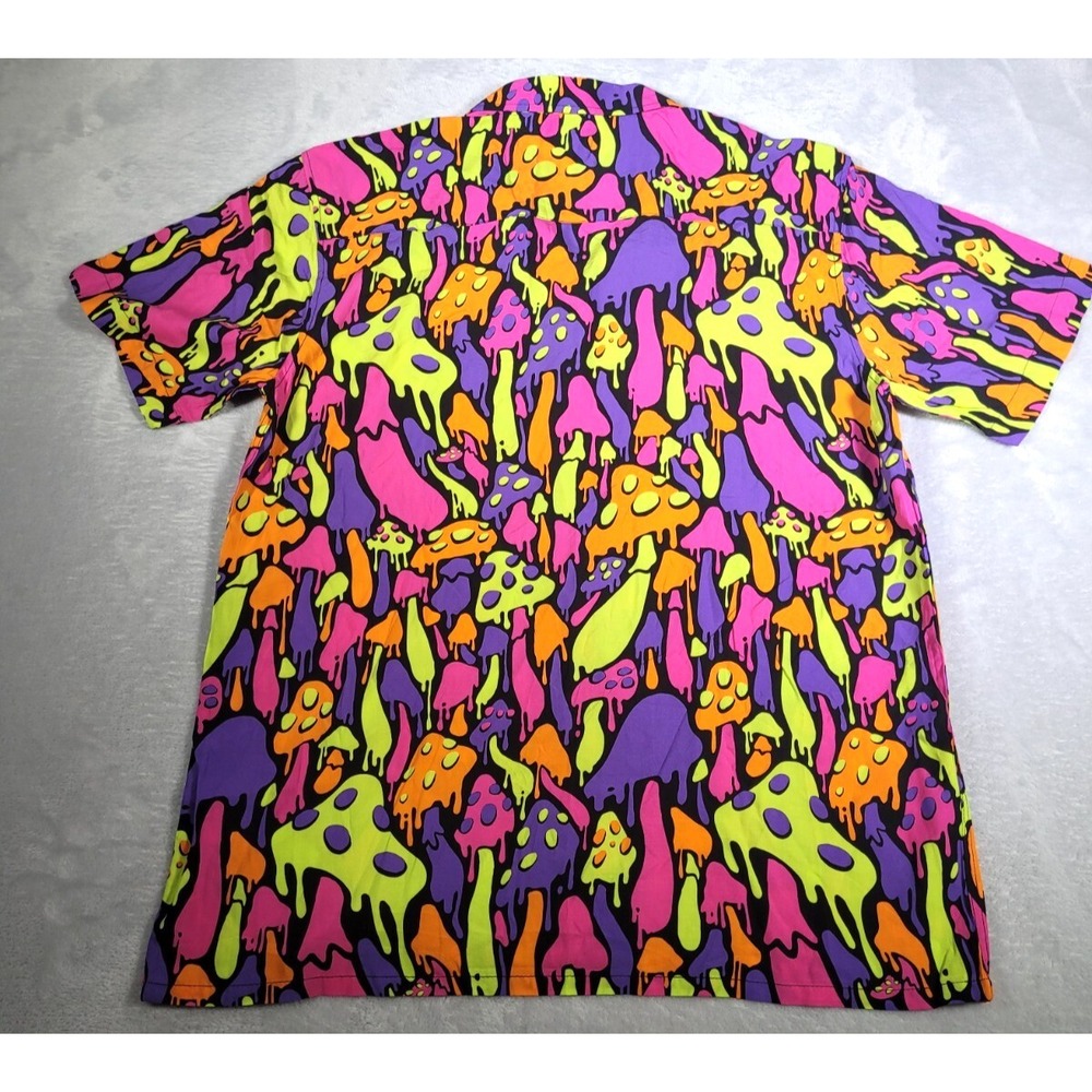 iHeartRaves Shirt Men L Purple Kool Shrooms Rayon Trippy Mushroom Print Y2K Rave - Picture 11 of 11